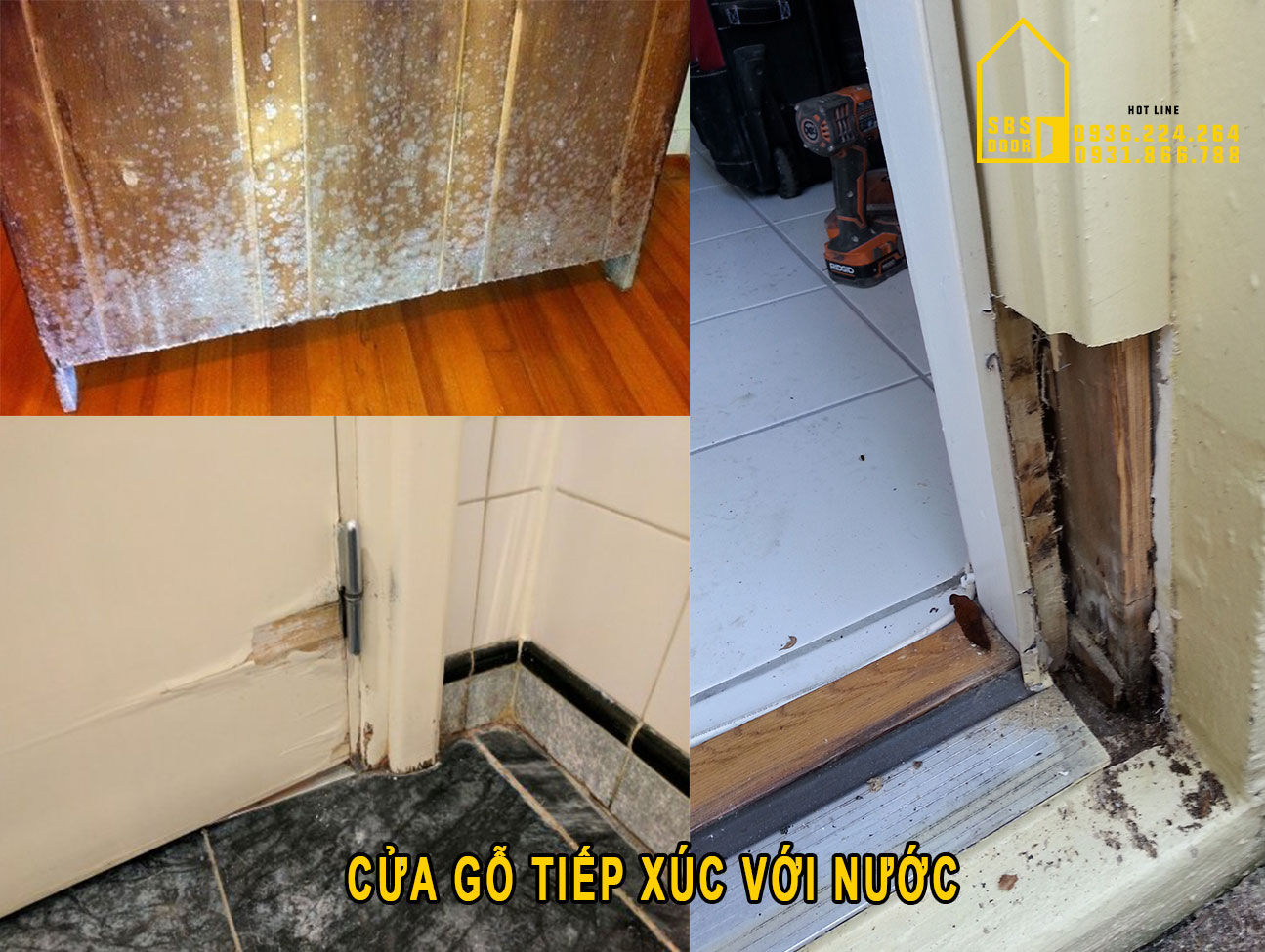 Cửa gỗ bị hỏng do tiếp xúc với nước