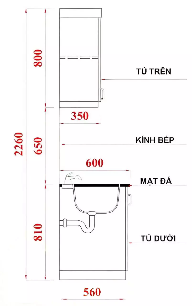 Kích thước tủ bếp chữ L tiêu chuẩn tại SBS DOOR