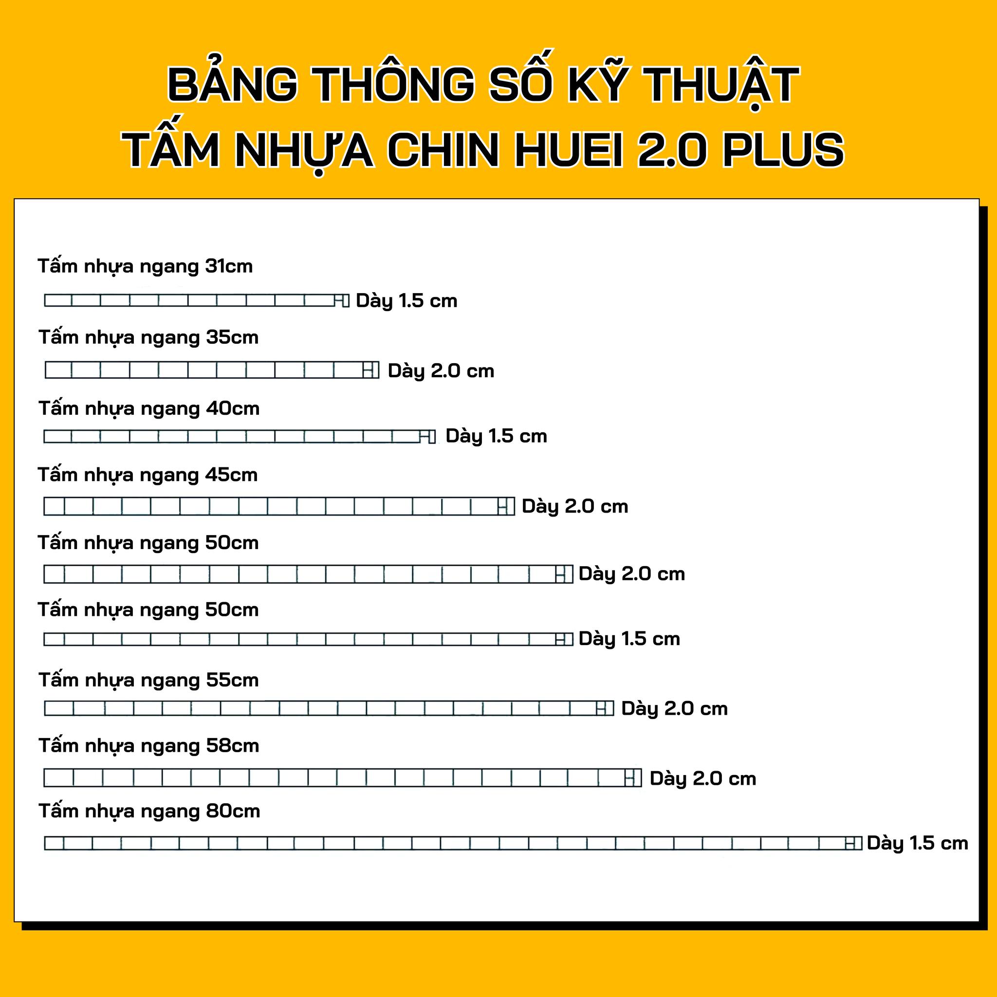 kích thước nhựa ChinHuei plus 2.0