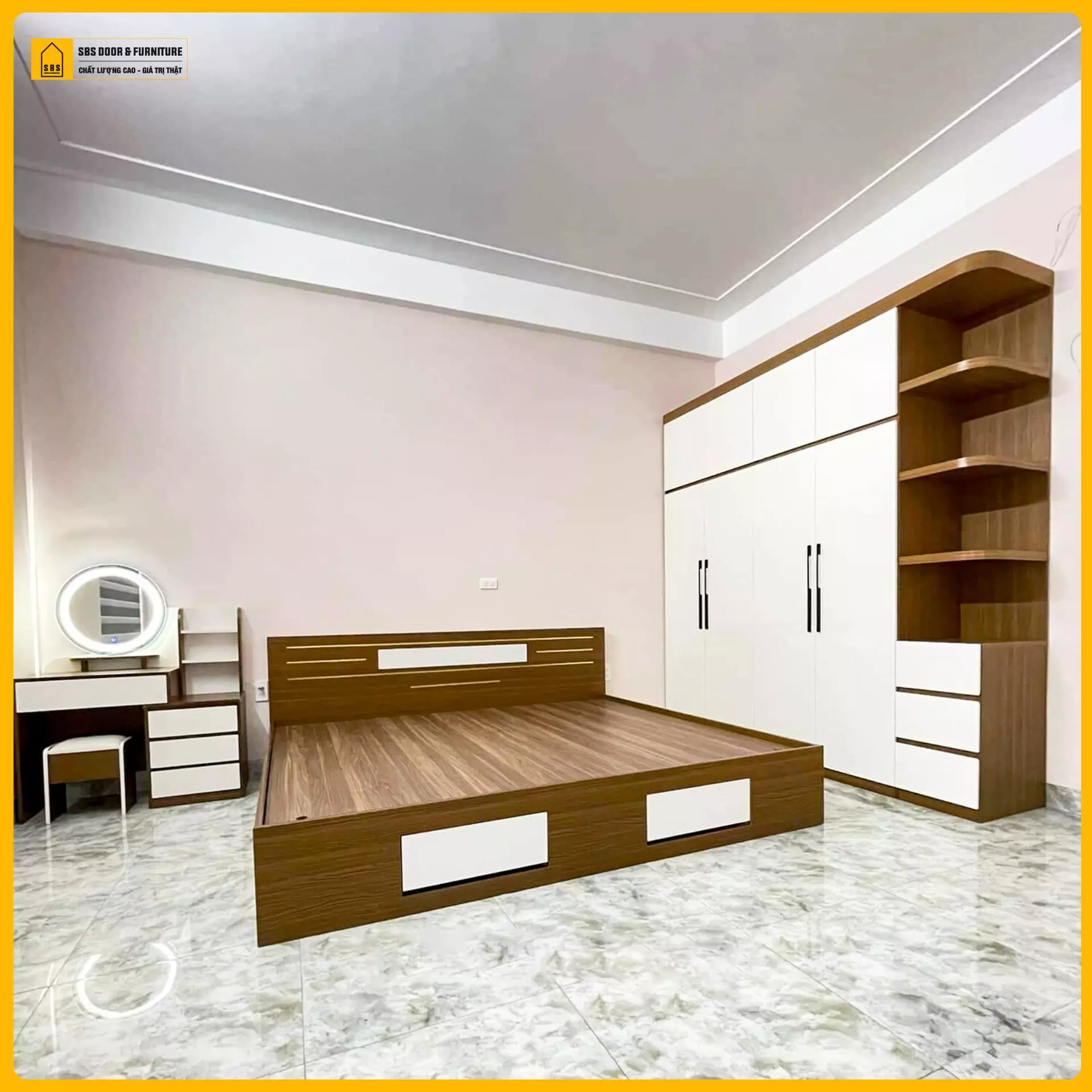 Mẫu giường ngủ nhựa phòng ngủ chung cư hiện đại 