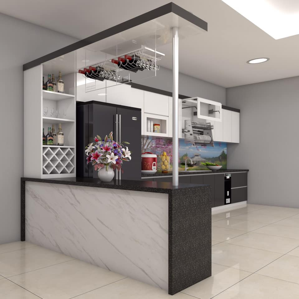  Tủ bếp nhựa kết hợp tủ rượu và quầy bar
