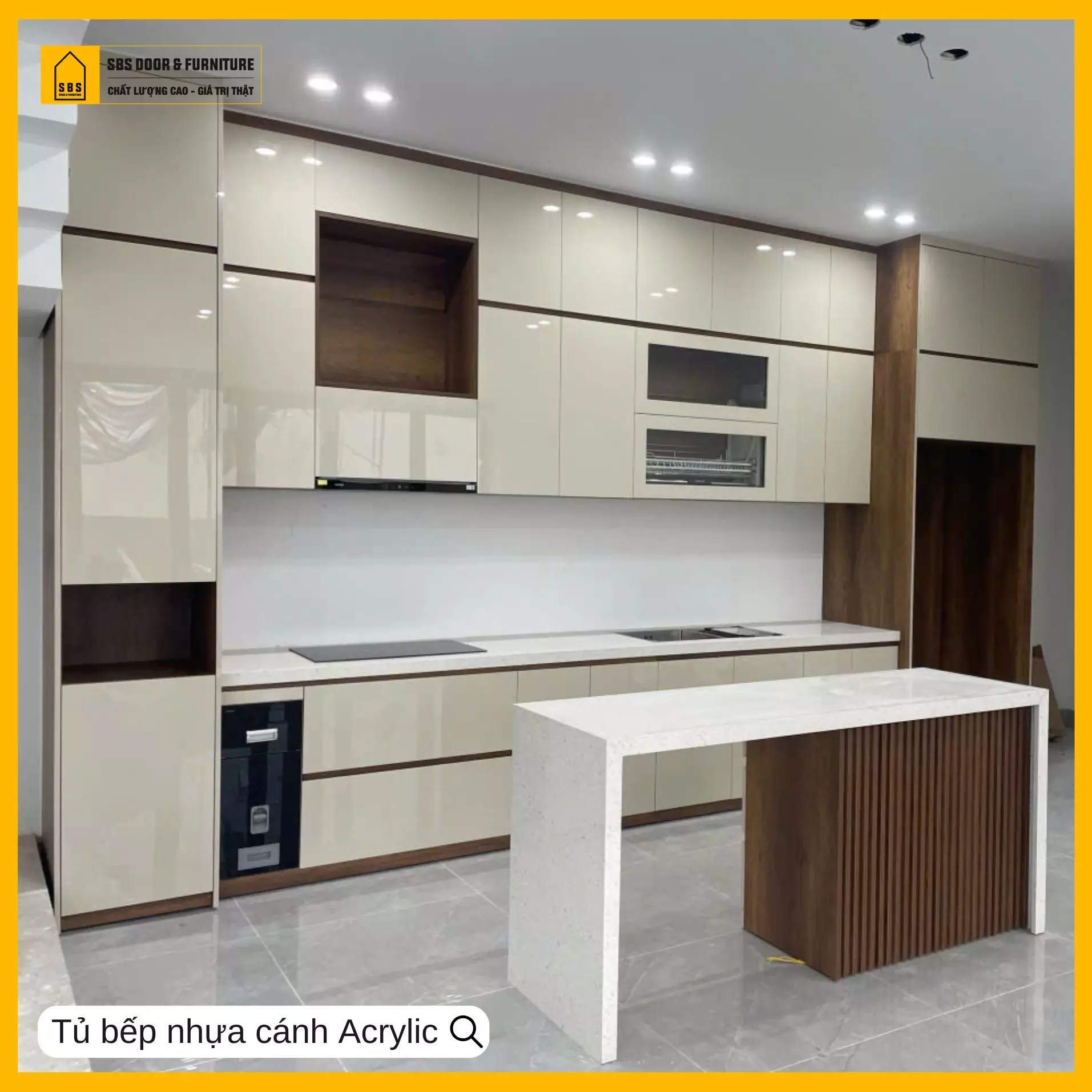 Thiết kế tủ bếp nhựa Acrylic màu trắng
