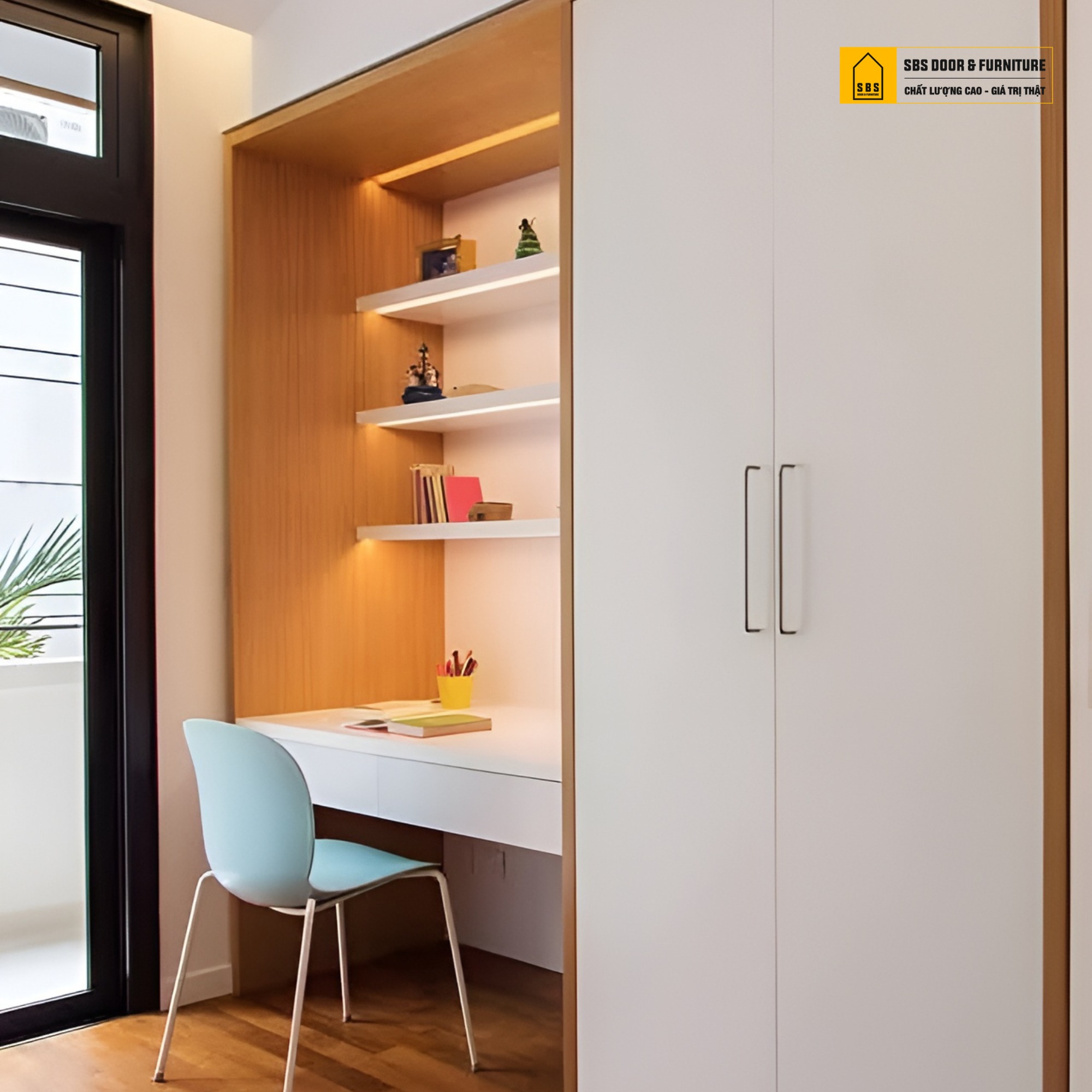 Lựa chọn tủ quần áo nhựa 2 cánh kết hợp làm bàn học tối ưu không gian 