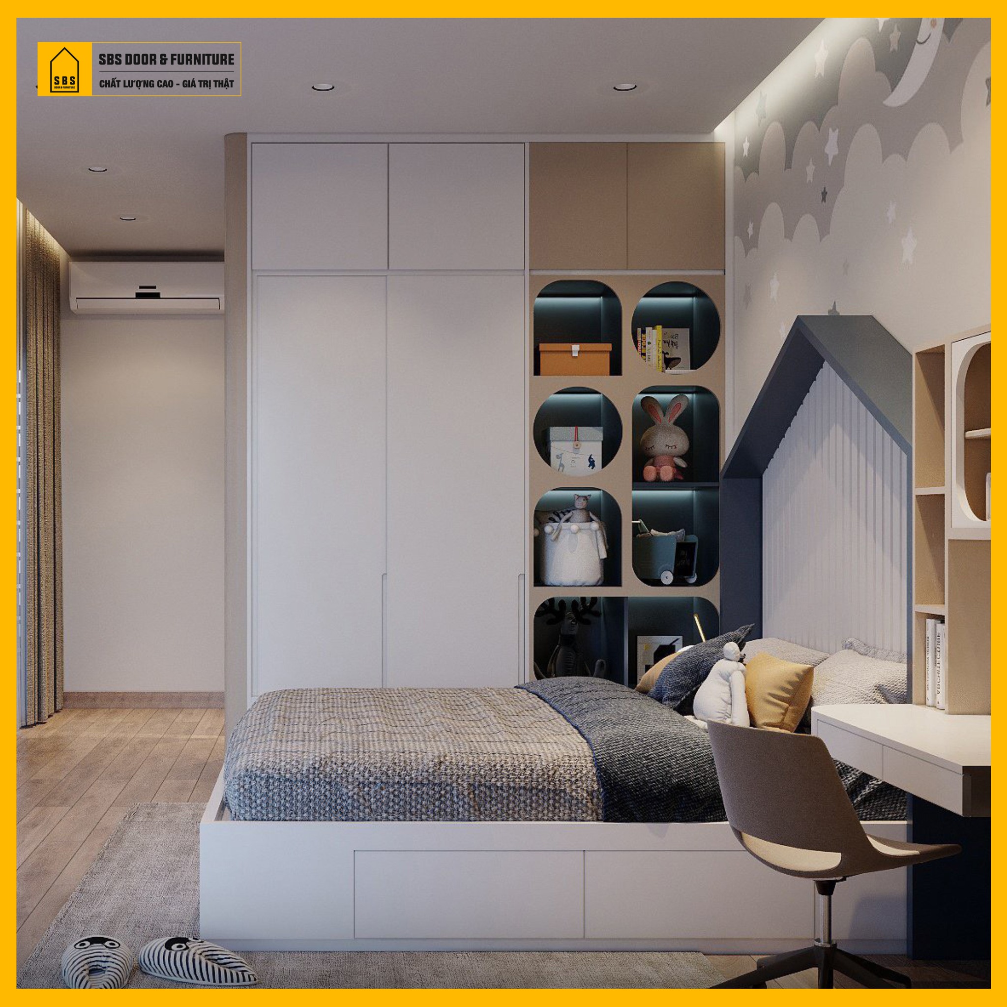 Tủ nhựa 2 cánh cho bé được thiết kế nhỏ gọn kết hợp decor trang trí 