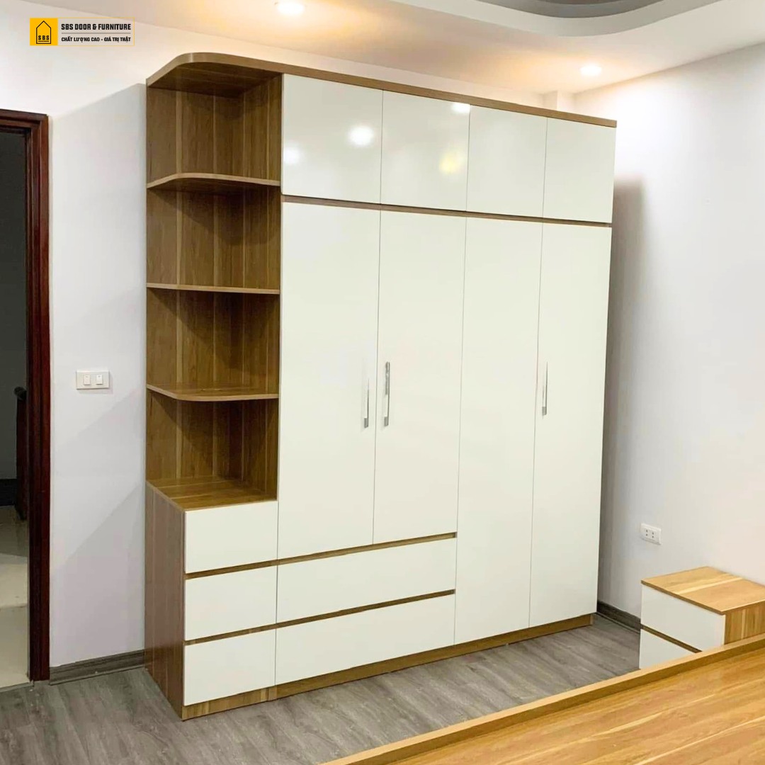 Tủ quần áo nhựa giả gỗ 4 cánh phong cách hiện đại.