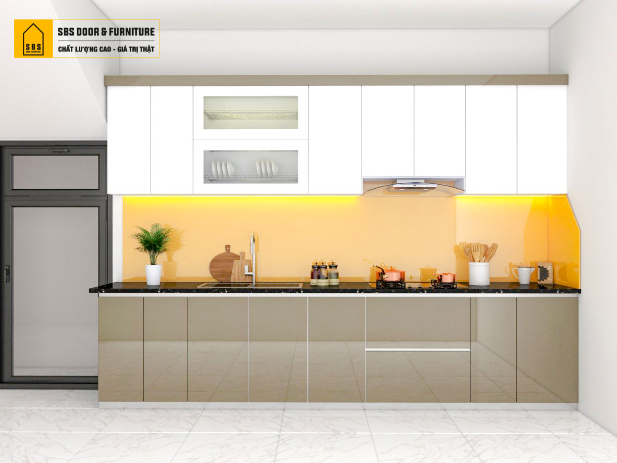 Tủ bếp nhựa acrylic chữ I thuận tiện, tiết kiệm diện tích